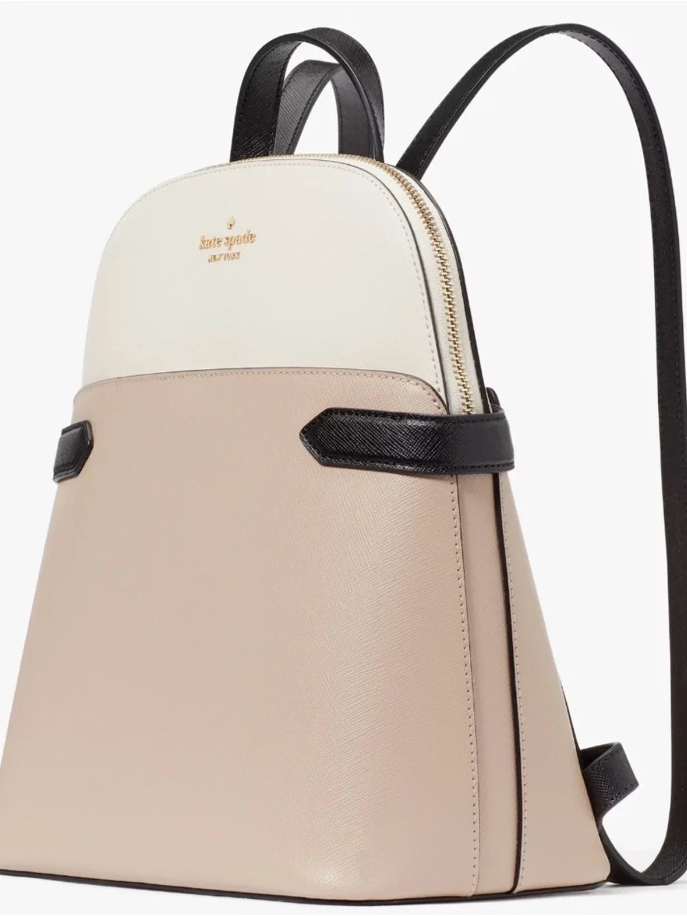 Kate Spade Staci Dome Backpack Beige & White Saffiano Leather Bag